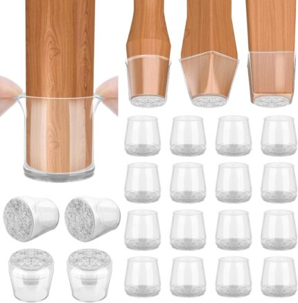 BALEINE 16 Pack Silicone Chair Leg Floor Protectors, Stool Leg Protectors Cap, Non-Slip Chair Leg Caps for Hardwood Floors (Clear & Large, 16 Pack)